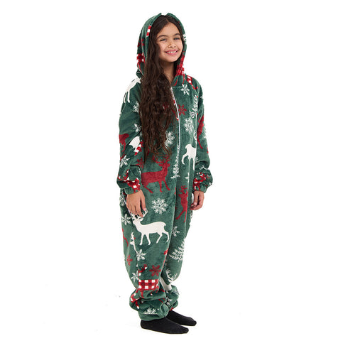 Snuggs Kids Blanket Onesie Green Christmas Deer